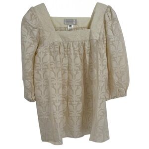 Corey Lynn Calter Women Cream White Tunic Gauzy Top Shirt Floral Embossed Size S